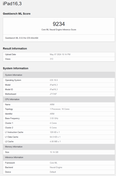 Apple Listado del M4 en Geekbench (imagen vía Geekbench)