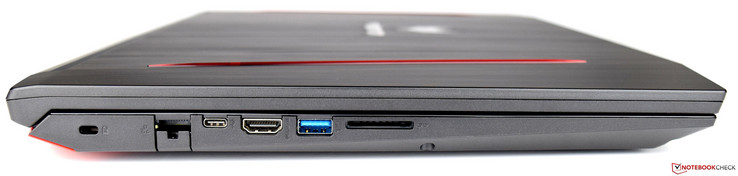 left: Kensington Lock, RJ45, USB 3.1 Type-C, HDMI, USB 3.0, SD card reader