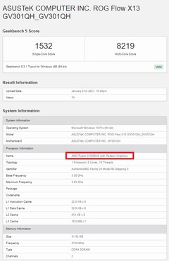 Ryzen 9 5980HS. (Fuente de la imagen: Geekbench)