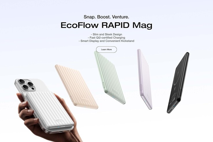 Las EcoFlow Rapid Mag Power Banks están disponibles actualmente en tres colores, aunque en las imágenes de marketing (arriba) se muestran cinco. (Fuente de la imagen: EcoFlow)