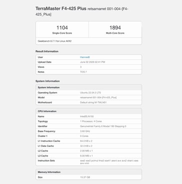 TerraMaster F4-425 Plus con procesador Intel N150