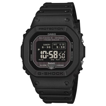 Reloj digital Casio G-Shock GW-BX5600-1 con caja y correa de resina negra, que cuenta con una pantalla MIP positiva con caracteres claros sobre un fondo oscuro.