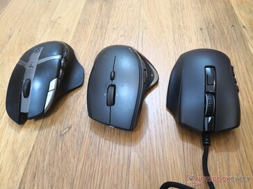 De derecha a izquierda: Razer Naga X, Logitech Performance MX, Logitech G602