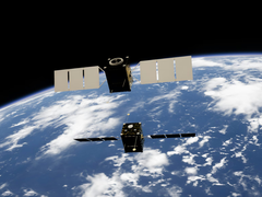 Dos satélites acoplándose en el espacio impulsados por el kit RPOD de Obruta. (Fuente de la imagen: Kevin Stadnyk en Unsplash)