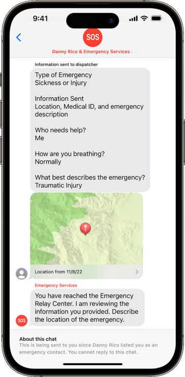Apple describe las características y opciones disponibles para su nuevo servicio SOS de emergencia vía satélite. (Fuente: Apple)