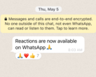 Las reacciones llegan a WhatsApp. (Fuente: WhatsApp)