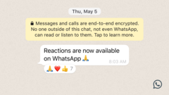 Las reacciones llegan a WhatsApp. (Fuente: WhatsApp)