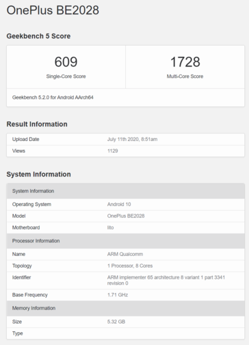 Y el OnePlus BE2028 que fue evaluado a principios de este mes. (Fuente de la imagen: Geekbench)