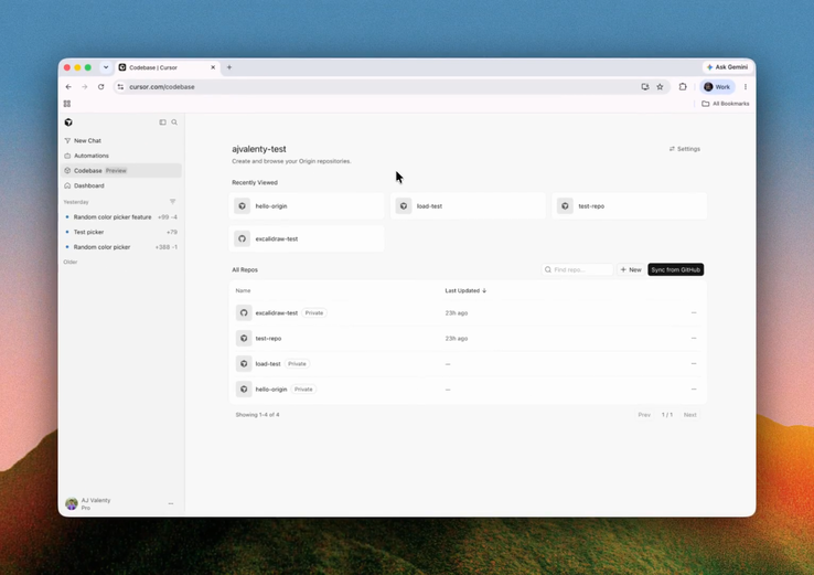 La interfaz de usuario de Origin, una función de Cursor