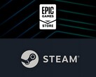 Logotipo de la tienda de Epic Games colocado sobre el logotipo de Steam (Fuente de la imagen: Epic Games, Steam con ediciones)