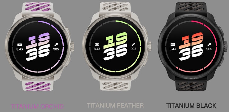 El reloj inteligente Suunto Race 3S está disponible en Titanium Orchid, Titanium Feather y Titanium Black.