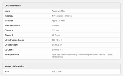 Detalles del listado de Geekbench.