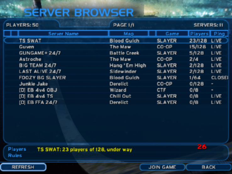 El port nativo de Halo CE incluye un navegador de servidores públicos para unirse a partidas multijugador en línea.