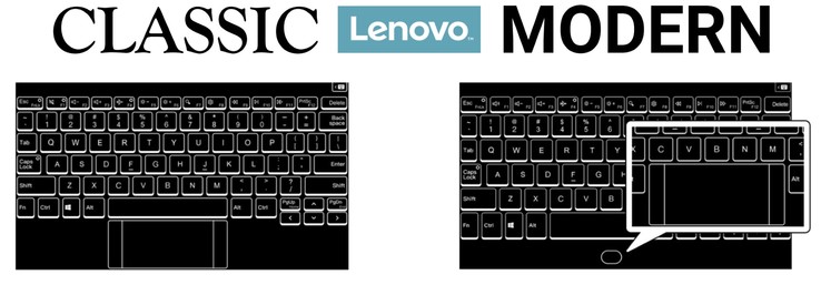 Dos diseños de teclado. La barra espaciadora y el touchpad comparten la misma área en el diseño moderno.