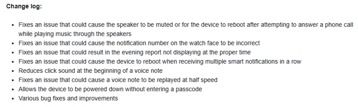 El registro de cambios de la versión beta 15.10 para el reloj inteligente Garmin Venu 4. (Fuente de la imagen: Garmin)