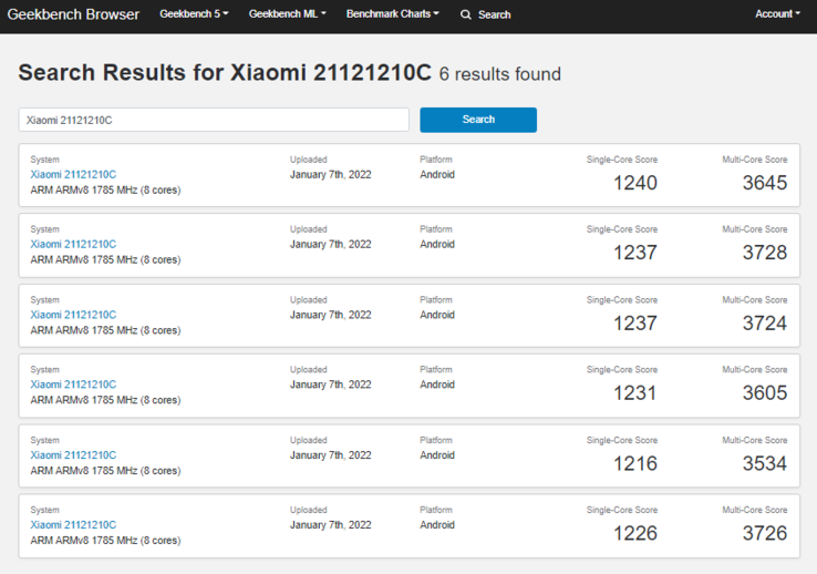 (Fuente de la imagen: Geekbench)