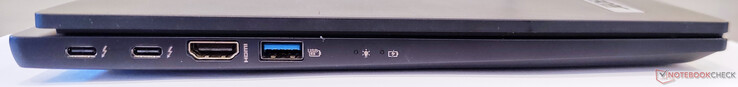 Izquierda: 2x Thunderbolt 4, salida HDMI, USB 3.2 Gen2 Tipo-A, LED de encendido, LED de batería