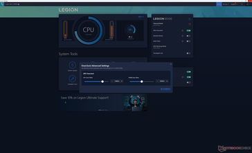 El overclock de la GPU está configurado por defecto a +150 MHz/+200 MHz para el núcleo/VRAM