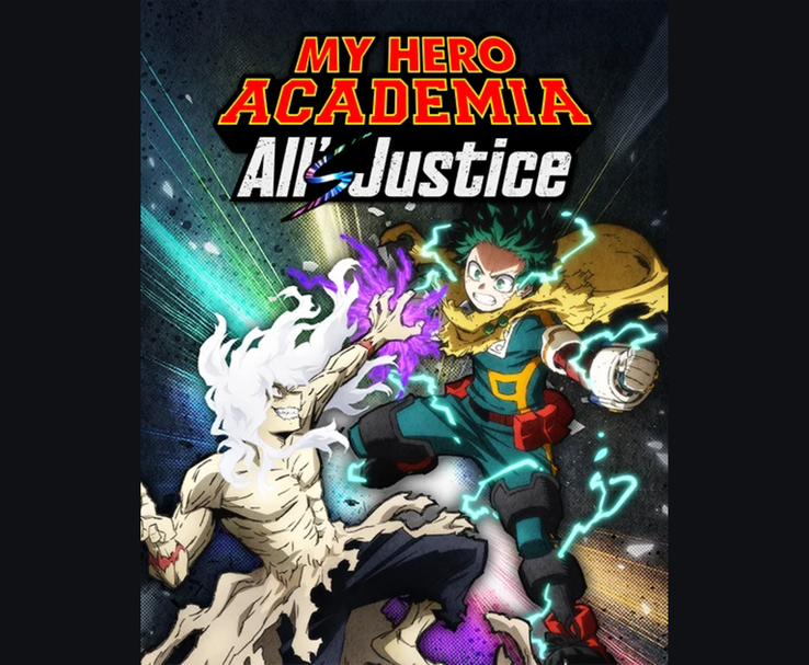 Key visual para My Hero Academia: All's Justice mostrando a Izuku Midoriya luchando contra Tomura Shigaraki con efectos de energía. (Fuente: Bandai Namco)
