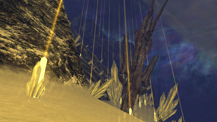 Los efectos de «bloom» de «Xenoblade Chronicles» en estos cristales generan artefactos visibles.