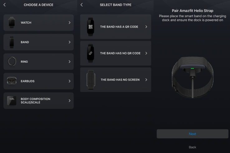 La correa Amazfit Helio ha sido vista en la aplicación Zepp (capturas de pantalla arriba). (Fuente de la imagen: Zepp app)