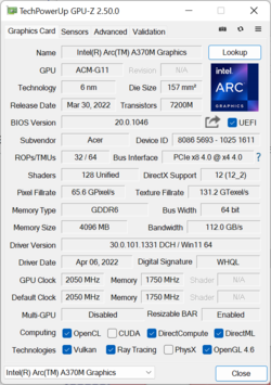 Intel Arc A370M con TGP de 35W
