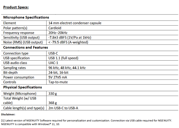 Especificaciones de HyperX SoloCast 2 (fuente de la imagen: HP)