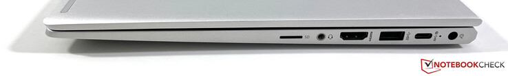 Derecha: lector microSD, audio de 3,5 mm, HDMI 1.4b, USB-A 3.2 Gen.1, USB-C 3.2 Gen.2 (DisplayPort 1.4), alimentación