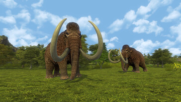 Una imagen que muestra mamuts en Dawn of Man.