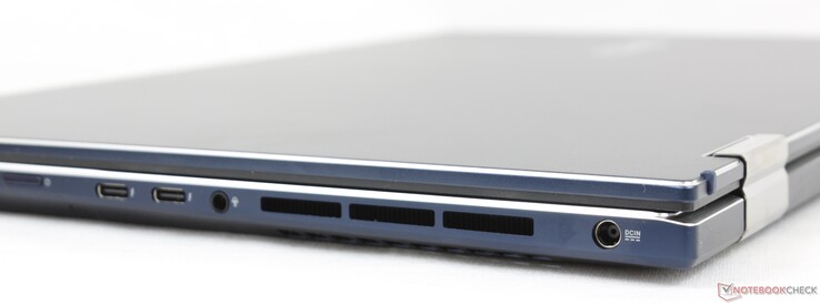 Derecha: Botón de encendido, 2x USB-C con Thunderbolt 4 + Power Delivery + DisplayPort, auriculares de 3,5 mm, adaptador de CA