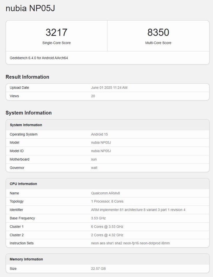 El supuesto listado de Geekbench de la tableta para juegos Snapdragon 8 Elite RedMagic (Fuente de la imagen: Geekbench)