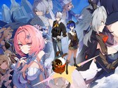 El reparto de la Zona Zenless Zero Versión 3.0 con la ciudad flotante de Roscaelifer al fondo.