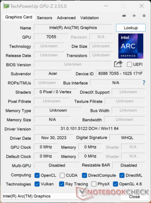 GPU-Z Gráficos Intel Arc