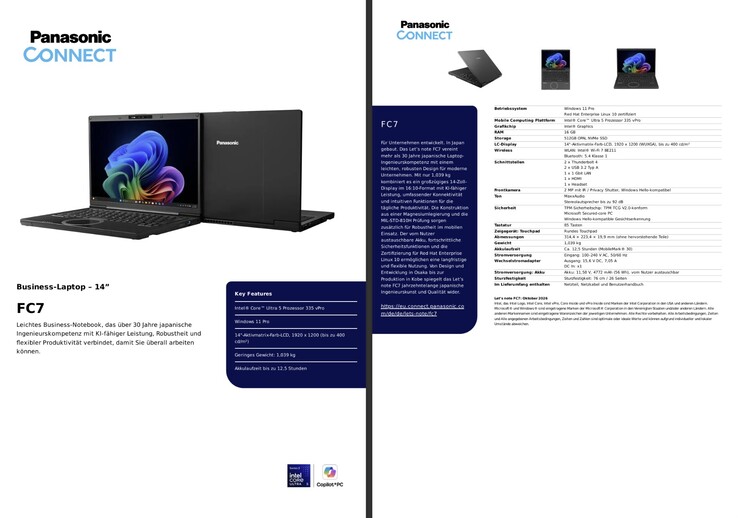 Especificaciones de Panasonic Let's Note FC7