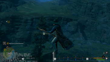 Esto también funciona: El legado de Hogwarts a través de streaming local - observe las métricas de rendimiento en la esquina inferior izquierda (Fuente de la imagen: Notebookcheck)