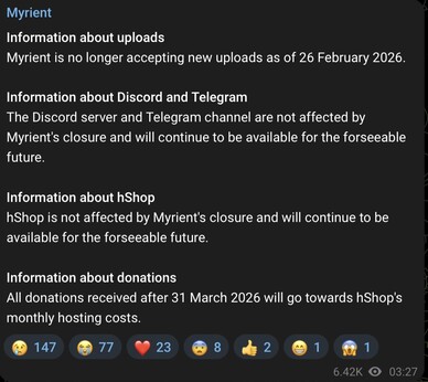 Las cargas a Myrient ya no serán posibles.