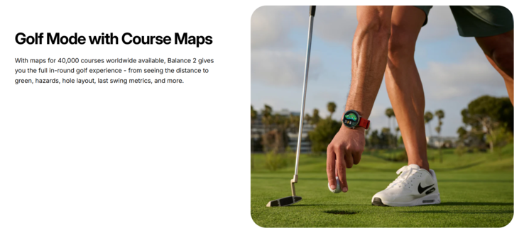 El modo Golf del smartwatch Amazfit Balance 2 se anunciaba en los listados de productos (captura de pantalla superior). (Fuente de la imagen: Amazfit)