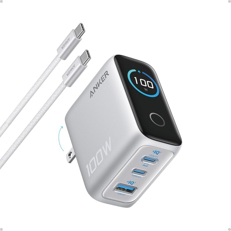 El cargador Anker (100W, 3 puertos, pantalla inteligente). (Fuente de la imagen: Anker)