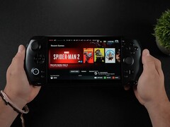 PC de juegos portátil GPD Win 5 con SteamOS, mostrando Marvel's Spider-Man 2 y otros juegos recientes en la pantalla. (Fuente de la imagen: ETA Prime vía YouTube)