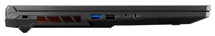 Lado izquierdo: ranura para bloqueo de cable, USB 3.2 Gen 1 (USB-A), USB 2.0 (USB-A), entrada de micrófono, combinación de audio
