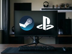 Los logotipos de Steam y PlayStation aparecen en el monitor del PC