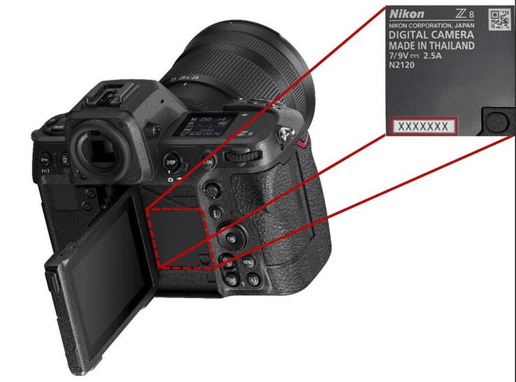 El servicio de asesoramiento de Nikon ofrece orientación sobre dónde encontrar el número de serie en el cuerpo de la cámara Z8. (Fuente de la imagen: Nikon)