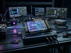 Una imagen conceptual de un chip fotónico