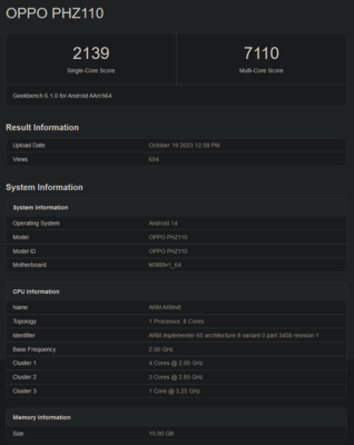 Puntuación en Geekbench del Dimensity 9300 (imagen vía Geekbench)