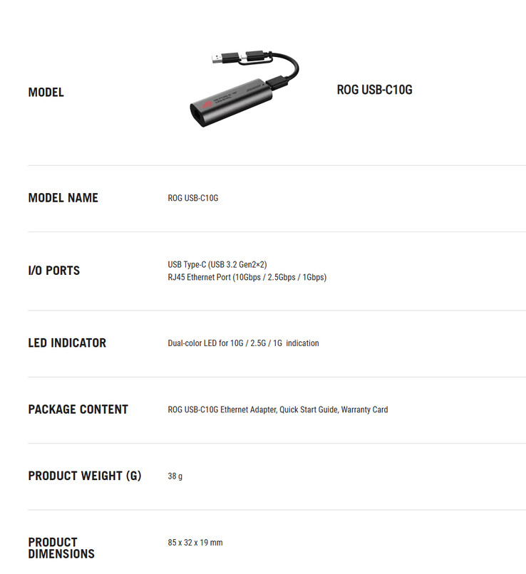 Especificaciones completas del ROG USB-C10G