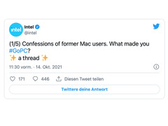 La campaña de marketing de Intel contraApple en las redes sociales se ha vuelto en contra (Imagen: Intel / Twitter)