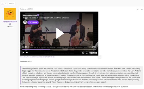 Se muestra la entrevista de Reggie Fils-Aimé con los comentarios de Amazon