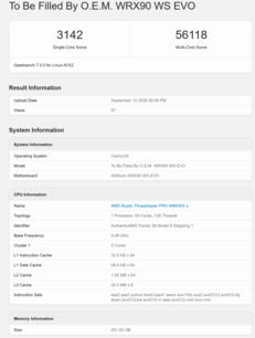 Puntuación de Threadripper Pro 9985WX en Geekbench 7