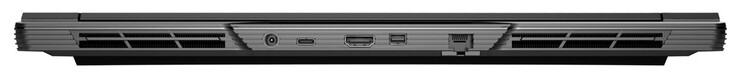 Parte trasera: conexión de alimentación, USB 3.2 Gen 2 (USB-C), HDMI 2.1, Mini DisplayPort 1.4a, Gigabit Ethernet (2,5 GBit/s)