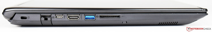 Left: Kensington Lock, Ethernet, USB 3.1 Gen 1 Type-C, HDMI, USB 3.0, SD-card reader